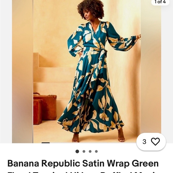 NWT Banana Republic high low dress. Dark teal green. Wrap, long sleeve - Picture 1 of 11